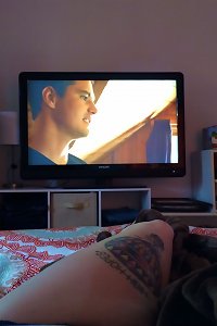 cheerful round damsel invitingly lick ice cream